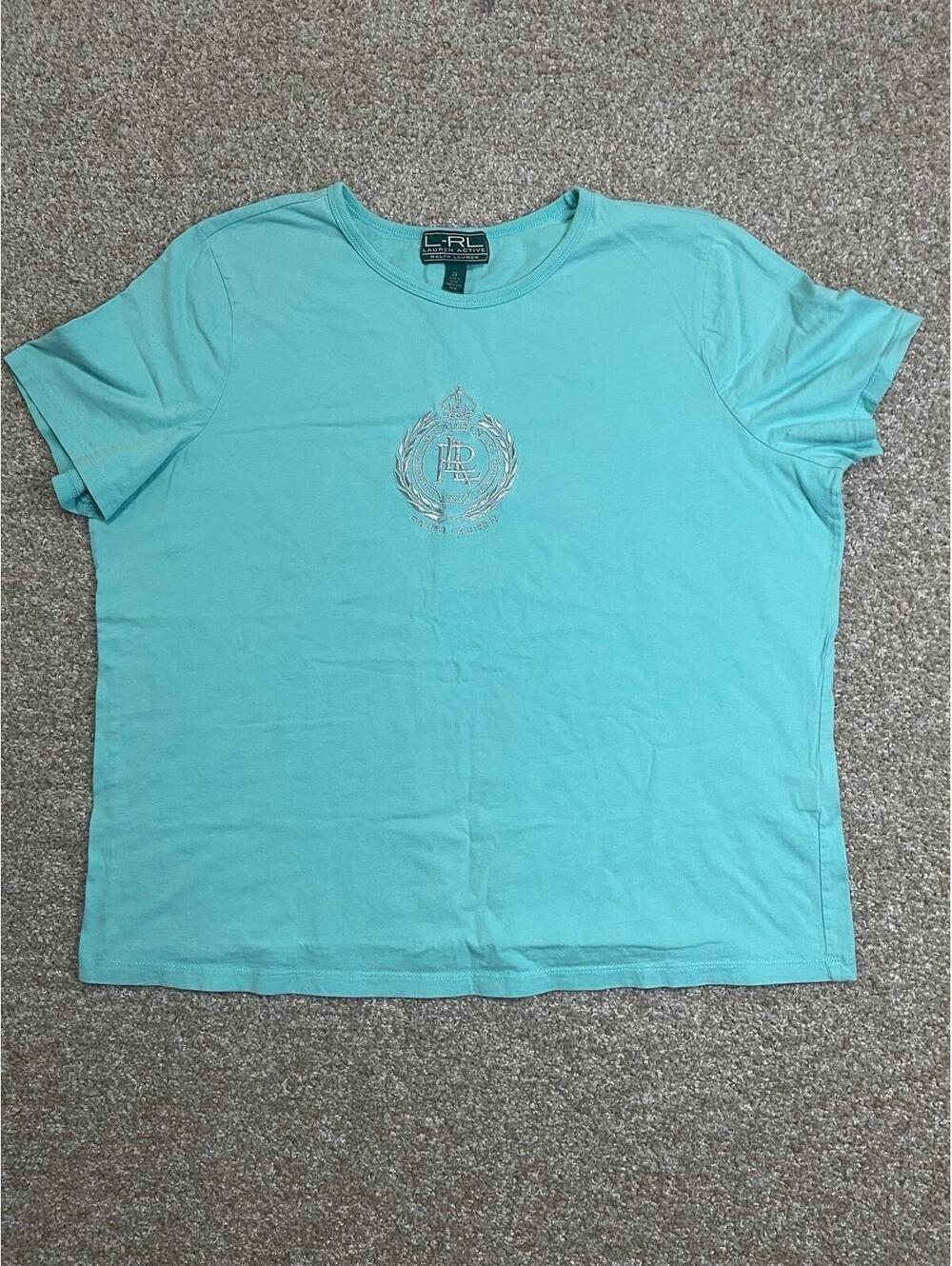 Lauren Ralph Lauren Blue Petite Top Y2K Bling Rhinestone Logo Shirt Size 2X